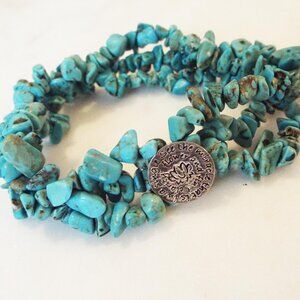 ZEN YOGA NAMESTE PROVERB TURQUOISE HOWLITE CHIPS AND COIN STRETCHY BRACELET B